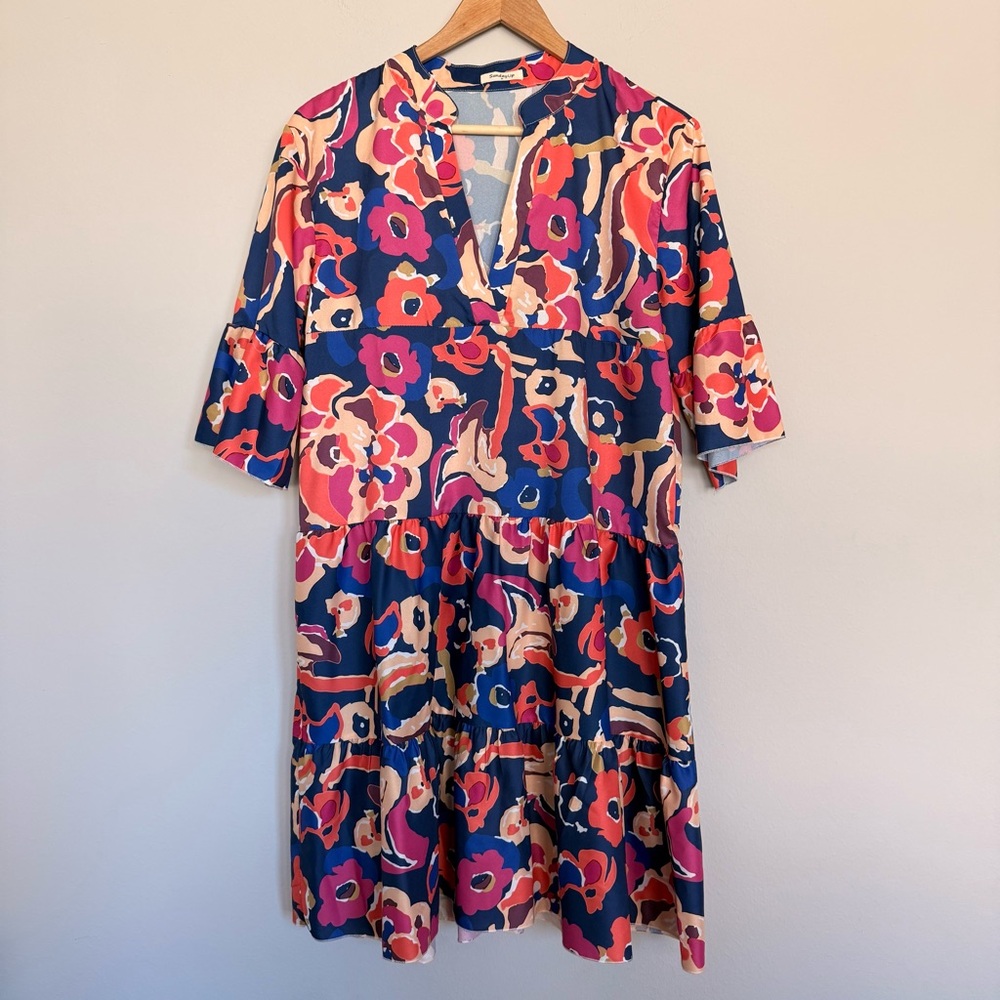 Sunday Vibrant Floral Midi Dress - Blue and Pink